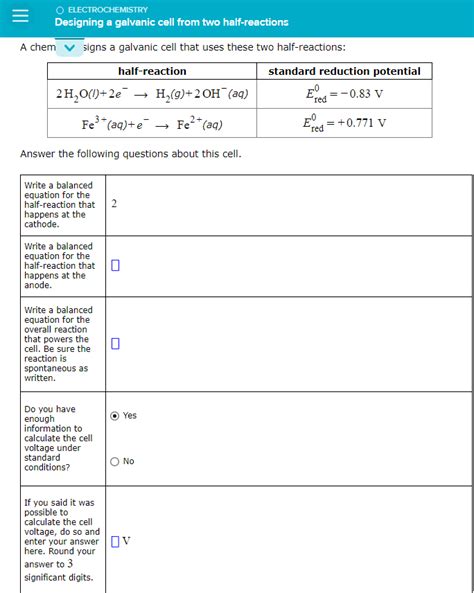 Solved O Electrochemistry Designing A Galvanic Cell From Two Chegg