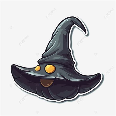 Dark Silver Clipart Vector Sticker Design With Cartoon Black Witch Hat