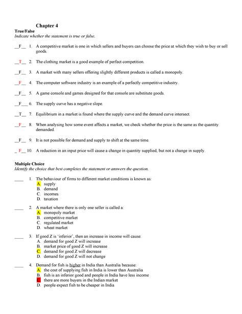 MCQs Chapters 4 6 Multiple Choice Chapter 4 True False Indicate