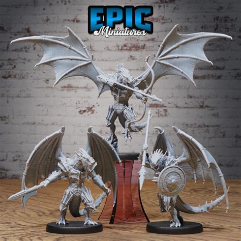 D Printable Winged Half Dragon Set Evil Dragonborn Warrior