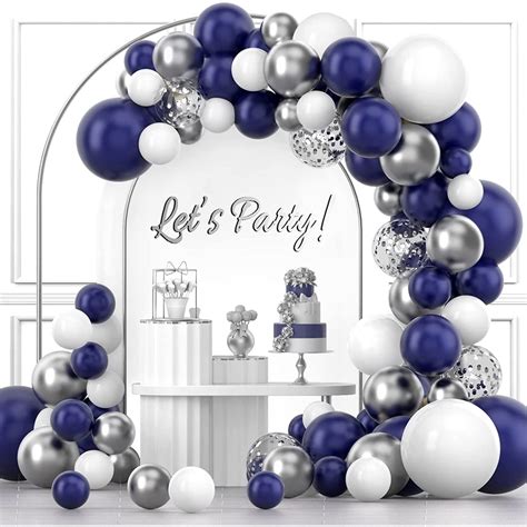 Navy Blue Silver Balloons Garland Kit 120Pcs 18 12 10 5In Navy Blue