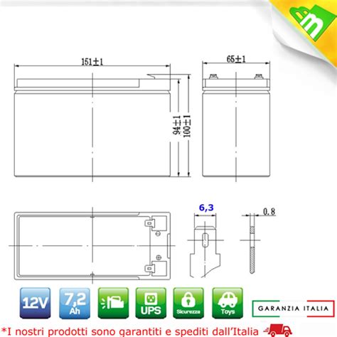 Batteria Ermetica Ricaricabile Al Piombo 12V Volt 7 2Ah 7 2A Per UPS