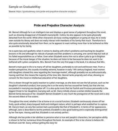 ⇉Pride and Prejudice Character Analysis Essay Example | GraduateWay