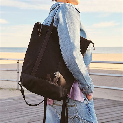 Canvas And Leather Tote Backpack In Black