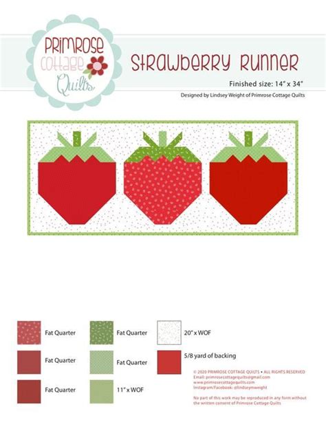 Strawberry Table Runner PDF Pattern Paper Pieced Quilt Patterns