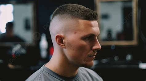 Male Barber With A Short Haircut Stands By His Desk Background, Crew ...