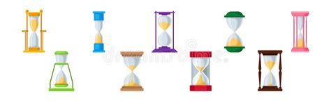 Colorful Hourglass Or Sandglass As Device For Time Measure Vector Set