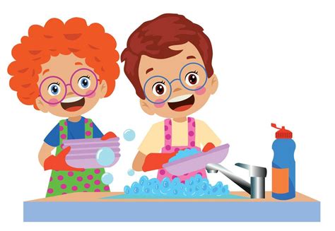 Cute Happy Boy Washing Dishes 14830762 Vector Art At Vecteezy