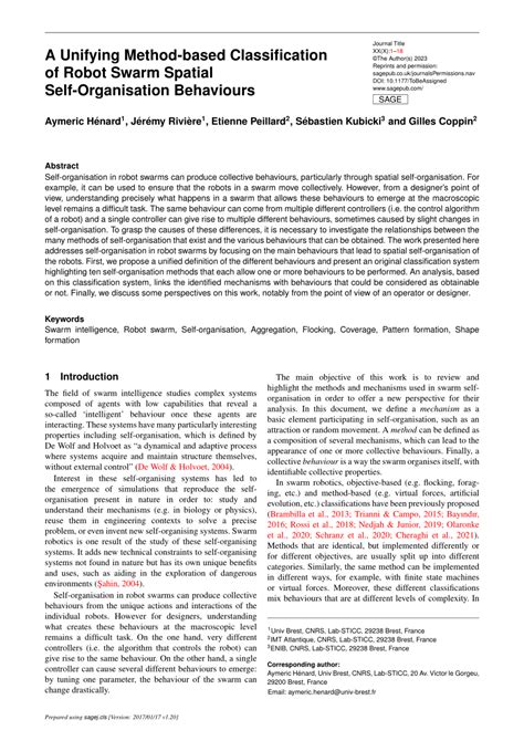 Pdf A Unifying Method Based Classification Of Robot Swarm Spatial