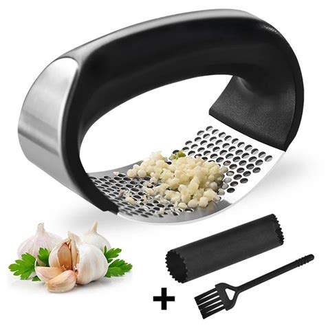 Garlic Press Stainless Steel Garlic Chopper Crusher Kitchen Vegetable Garlic Squeezer Masher ...