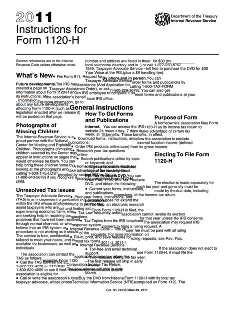 Instructions For Form 1120 H Us Income Tax Return For Homeowners