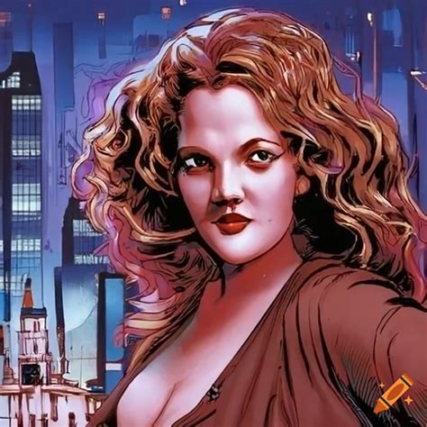 Drew Barrymore As A Femme Fatale Against A City Skyline In A Frank