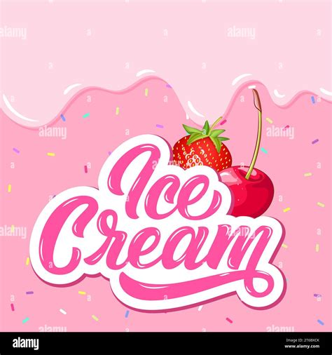 Ice Cream Hand Lettering Custom Typography Cartoon Letters On Pink