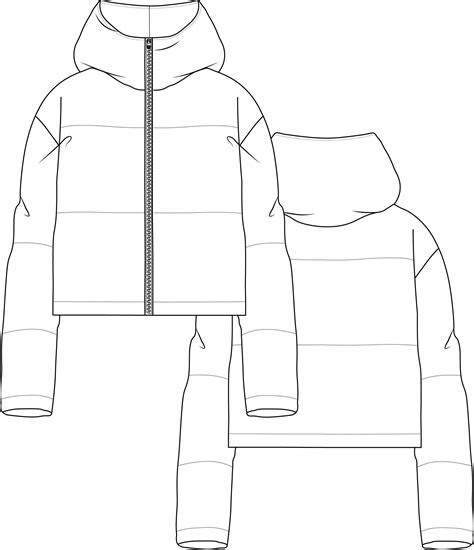 Puffer Jacket Fashion Flat Technical Drawing Download Etsy Canada