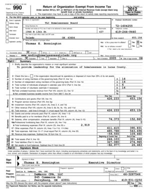 Fillable Online Endinghomelessnesstoledo TLCHB 2012 Tax Form 990