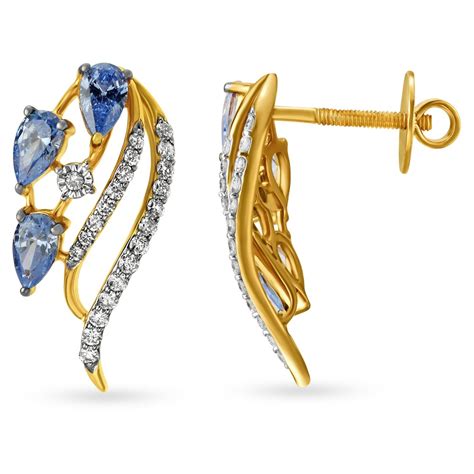 18 Karat Gold Diamond And Sapphire Stud Earrings