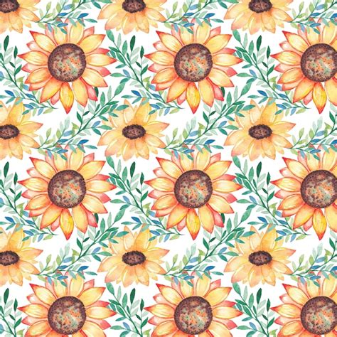 Aquarelle Motif Tropical Avec Des Tournesols Vecteur Premium