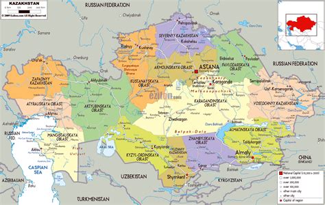 Large political and administrative map of Kazakhstan with roads, cities ...