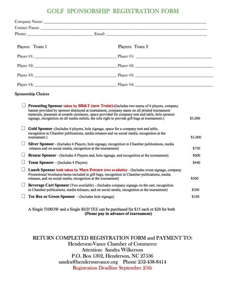 Golf Registration Form Template