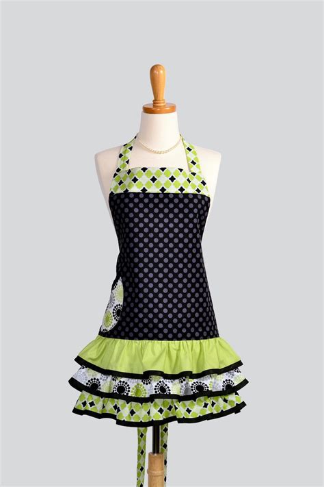 Ruffled Retro Apron Flirty Full Womens Handmade Apron Etsy