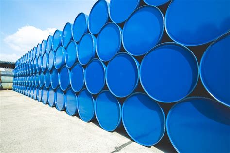 Premium Photo Oil Barrels Blue Or Chemical Drums Horizontal Stacked Up