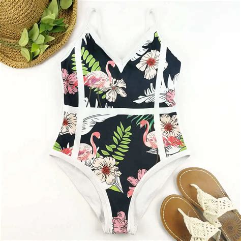 Aliexpress Buy Patchwork One Piece Swimsuit Flamingo Print