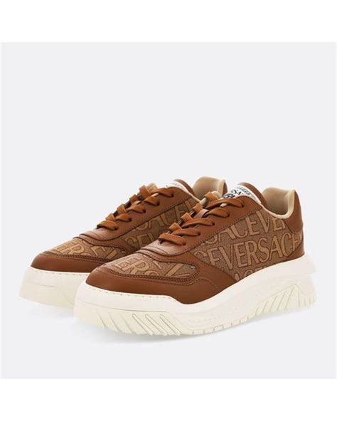 Versace And Beige All Over Logo Odissea Luxury Trainers In Brown For Men Lyst