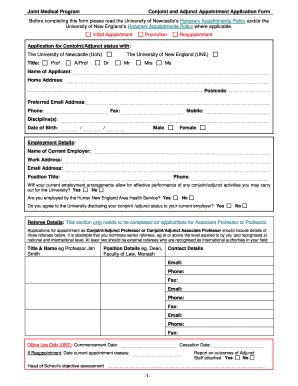 Fillable Online Newcastle Edu Conjoint Appointment Application Form