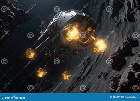 Spacecraft Deploying Mining Drones On Asteroid Stock Image Image Of