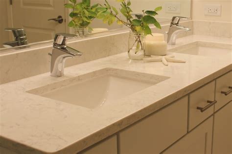 LG Viatera Minuet Quartz Countertop On Vanity In Bathroom Minuet