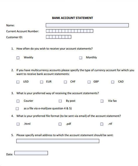 Bank Account Statement Template