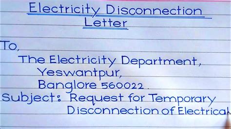 Electricity Disconnect Letter Handwriting Application For