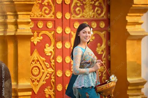 Woman Wearing Laos Traditional Dress Costumevintage Stylelaos Girl