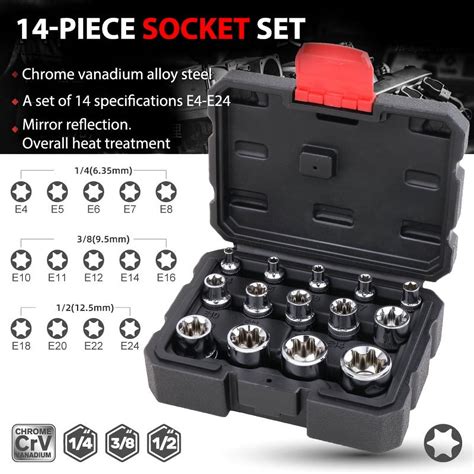 14Pcs E Type Torx Star Female Bit Socket Set Wrench Sockets E4 E24