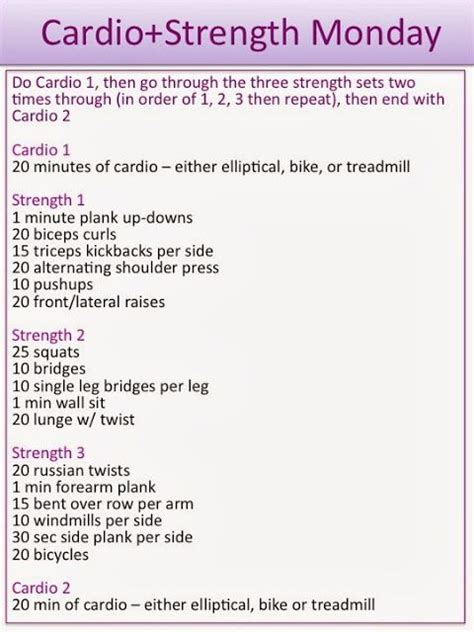 Cardio Strength Workout Plan In Purple And White