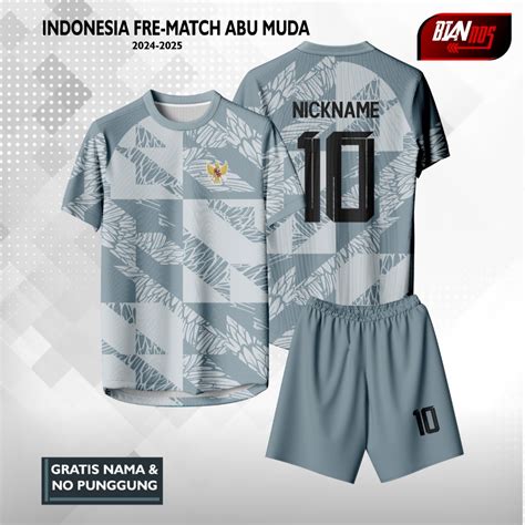 Jual JERSEY BOLA TIMNAS INDONESIA FREEMATCH ABU MUDA TERBARU 2024 2025