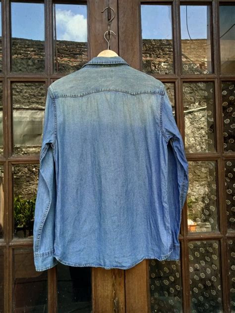 Zara Man Kemeja Denim Chambray Western Snap Button Mens Large Levis