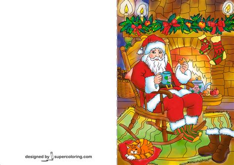 Santa Claus Soaking Up In Front Of Fireplace Christmas Card Free