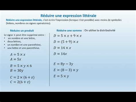 Calcul Litt Ral R Duire Une Expression Litt Rale Youtube