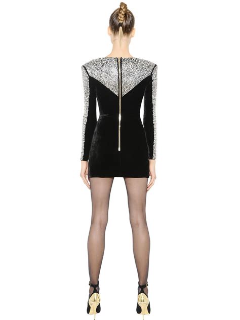 Lyst Balmain Crystals Embellished Velvet Dress In Metallic