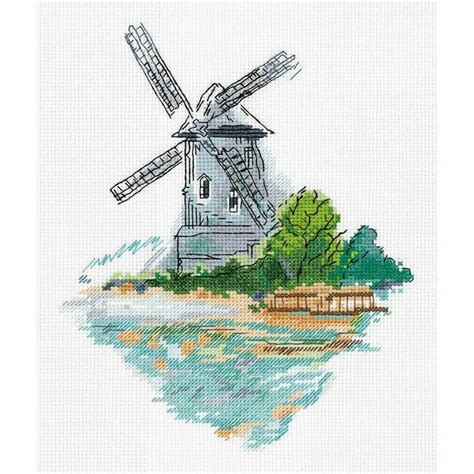 Klart Counted Cross Stitch Kit Windmill On The Shore 18x22cm Diy