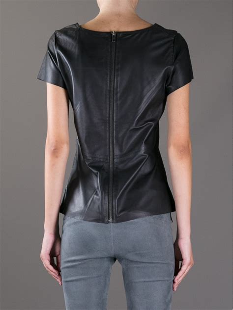 Muubaa Short Sleeve Leather T Shirt In Black Lyst