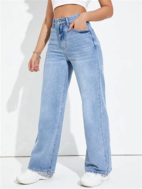 Shein Dżinsy Jasny Jeans Szeroka Noga Moda Shein Dżinsy Jasny Jeans