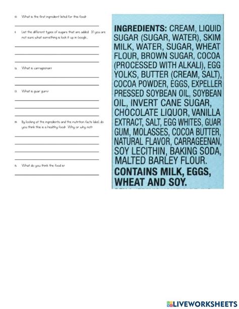 Nutrition Facts Label Worksheet Nutrition Facts Label Nutrition