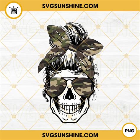 Skull Messy Bun Camo Png Mom Life Png Camouflage Png Skeleton Mom