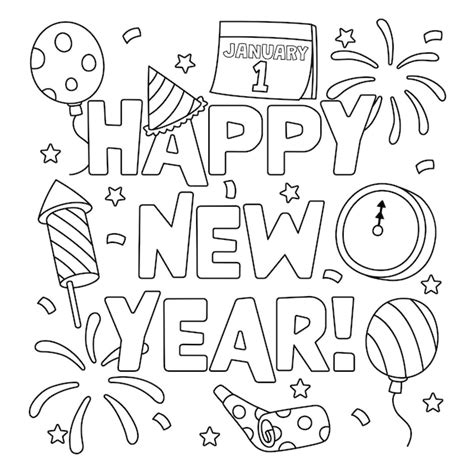 Premium Vector | Happy New Year January 1 Coloring Page for Kids