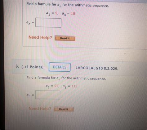 Solved Find A Formula For A For The Arithmetic Sequence A1