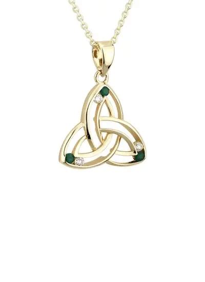 14K Gold Diamond Emerald Trinity Knot Pendant Blarney