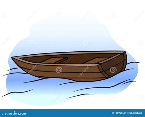 Rowboat In Cartoon Style Stiker On White Background On Isolated