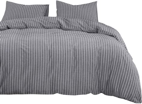 Wake In Cloud Gray Striped Duvet Cover Set 100 Washed Cotton